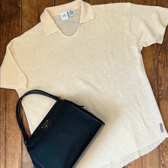 Women’s Armani Exchange Beige linen Knit short sleeve Polo size XL - Picture 1 of 4